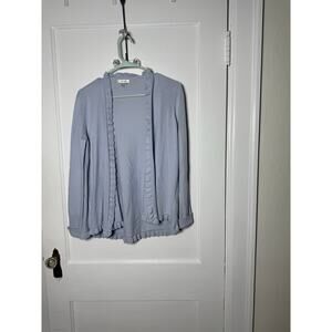 TYLER BOE Cashmere Cardigan Sweater Ruffle Quiet Luxury Old Money Chic Blue XS